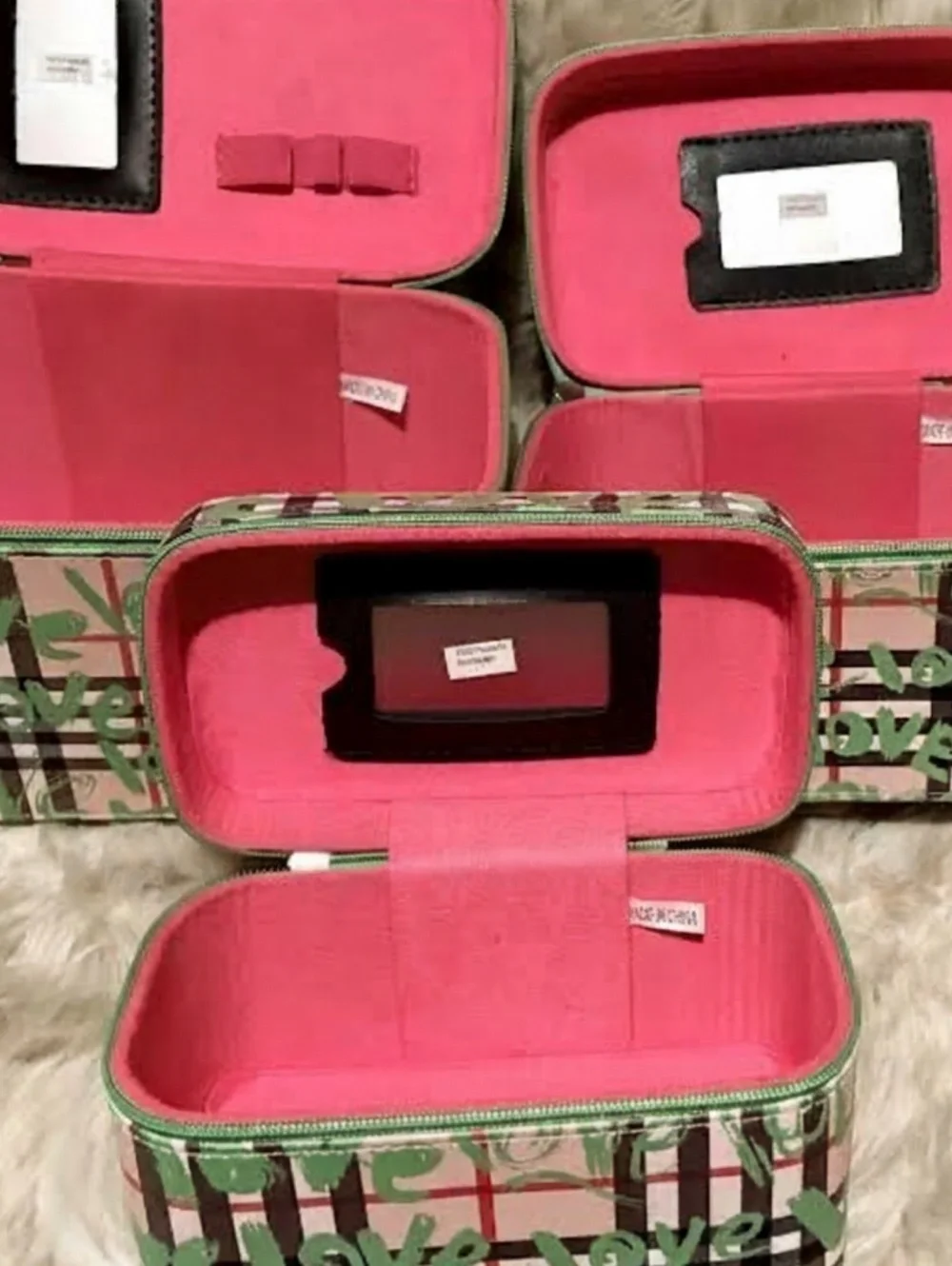 3-Piece Plaid Makeup Case Travel Vanity Set NWOT